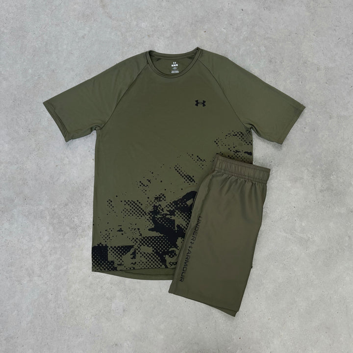 Under Armour Tech Wordmark Short Set Khaki