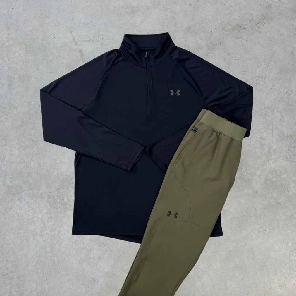 Under Armour Half-Zip Tracksuit Black Khaki