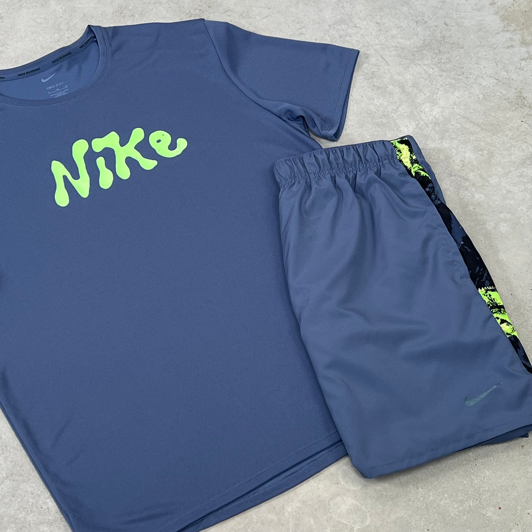 Nike Miler Short Set Diffused Blue Lime