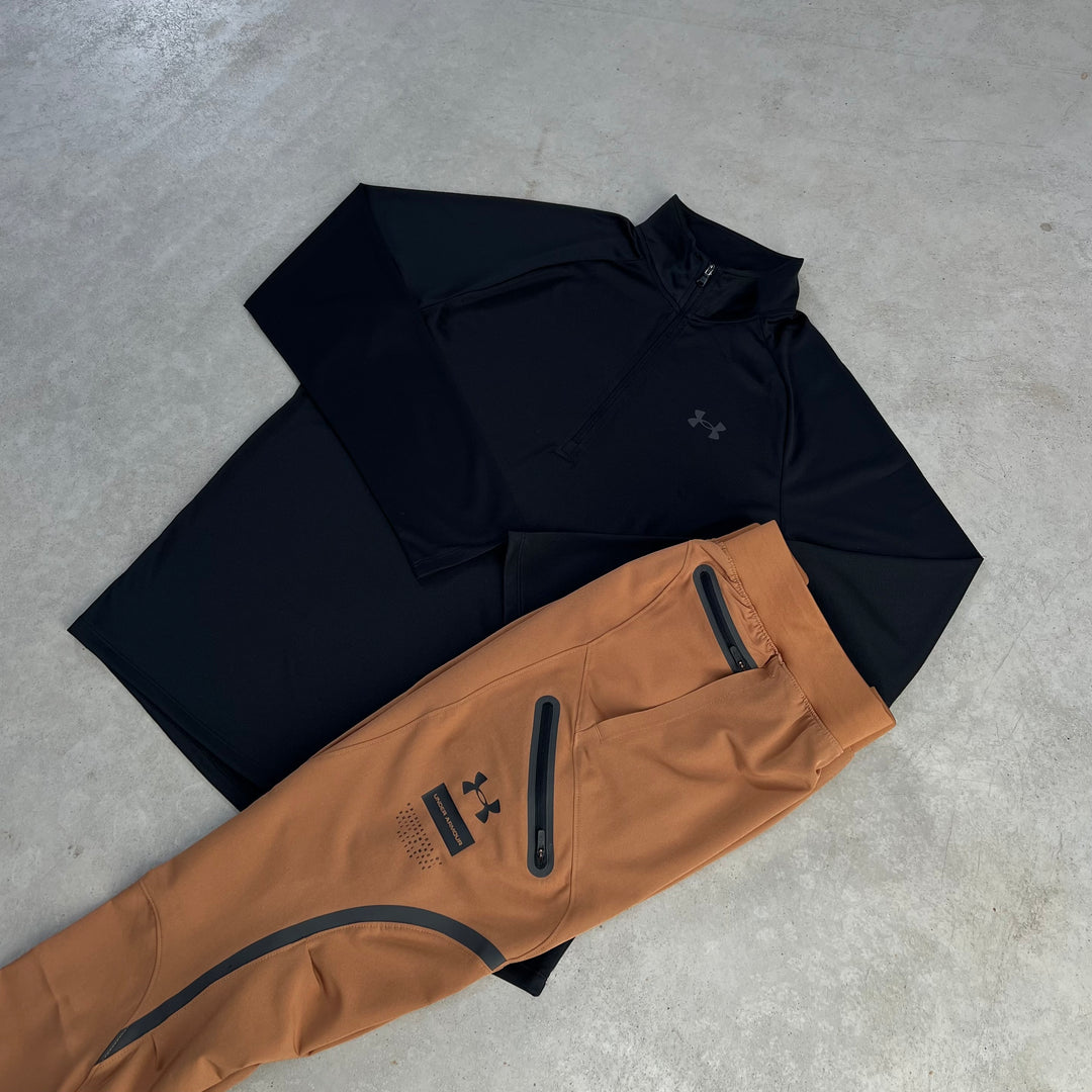 Under Armour Half-Zip Cargo Tracksuit Black Brown