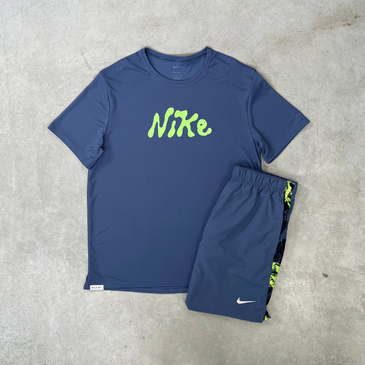 Nike Miler Short Set Diffused Blue Lime