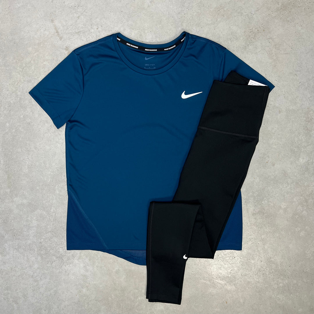 Nike T-Shirt Legging Set Blue Black Women